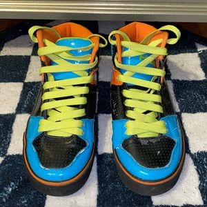 Blue and orange shoes